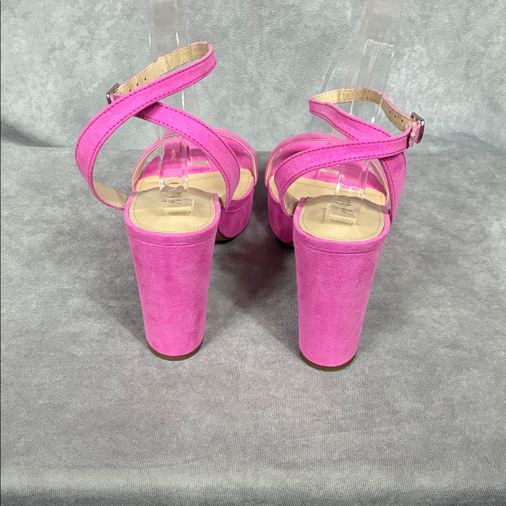 Ankis Hot Pink Suede Block Heel Ankle-Strap Sandals - Picture 4 of 7